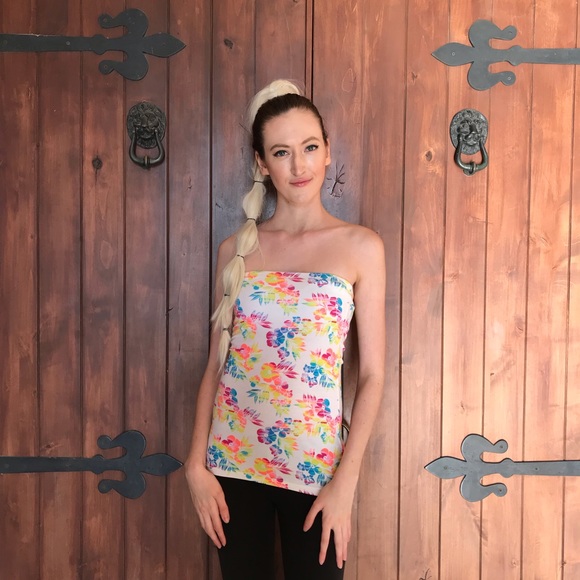 Colorful Floral Strapless Top - Picture 3 of 5